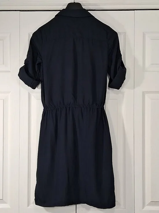 Michael Kors Navy Blue Shirt Dress - Gold Buttons - Picture 2 of 10